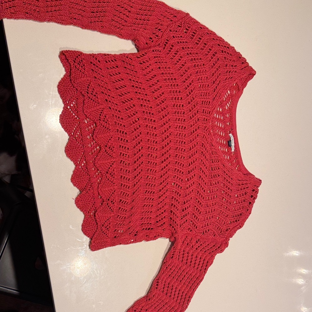 American Eagle Outfitters Red Crochet Sweater